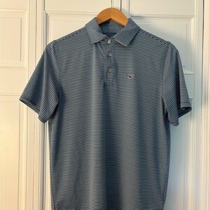 Men's Blue Striped Polo Shirt